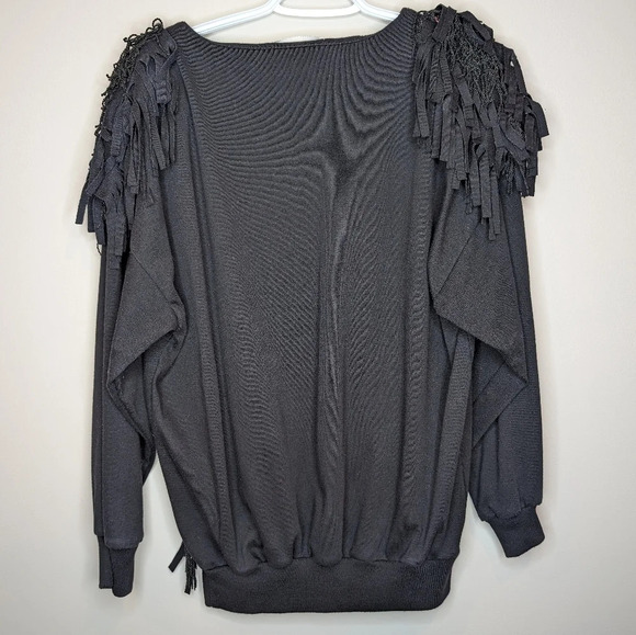 Vintage Donna Toran Black Studded Fringe Shoulder Sweater Women XL - Picture 5 of 9